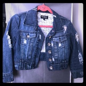Xoxo cropped distressed jean jacket